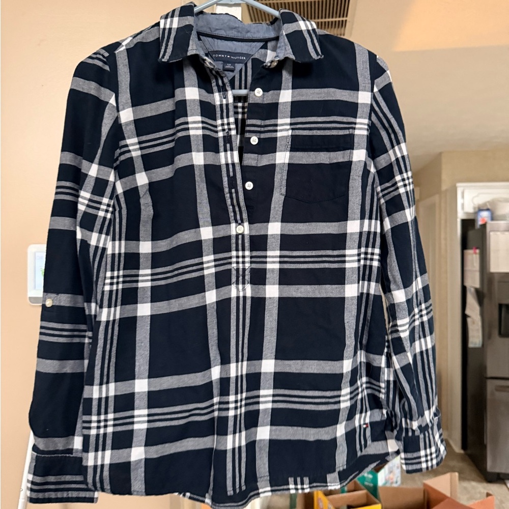 Tommy Hilfiger Navy and White plaid Shirt